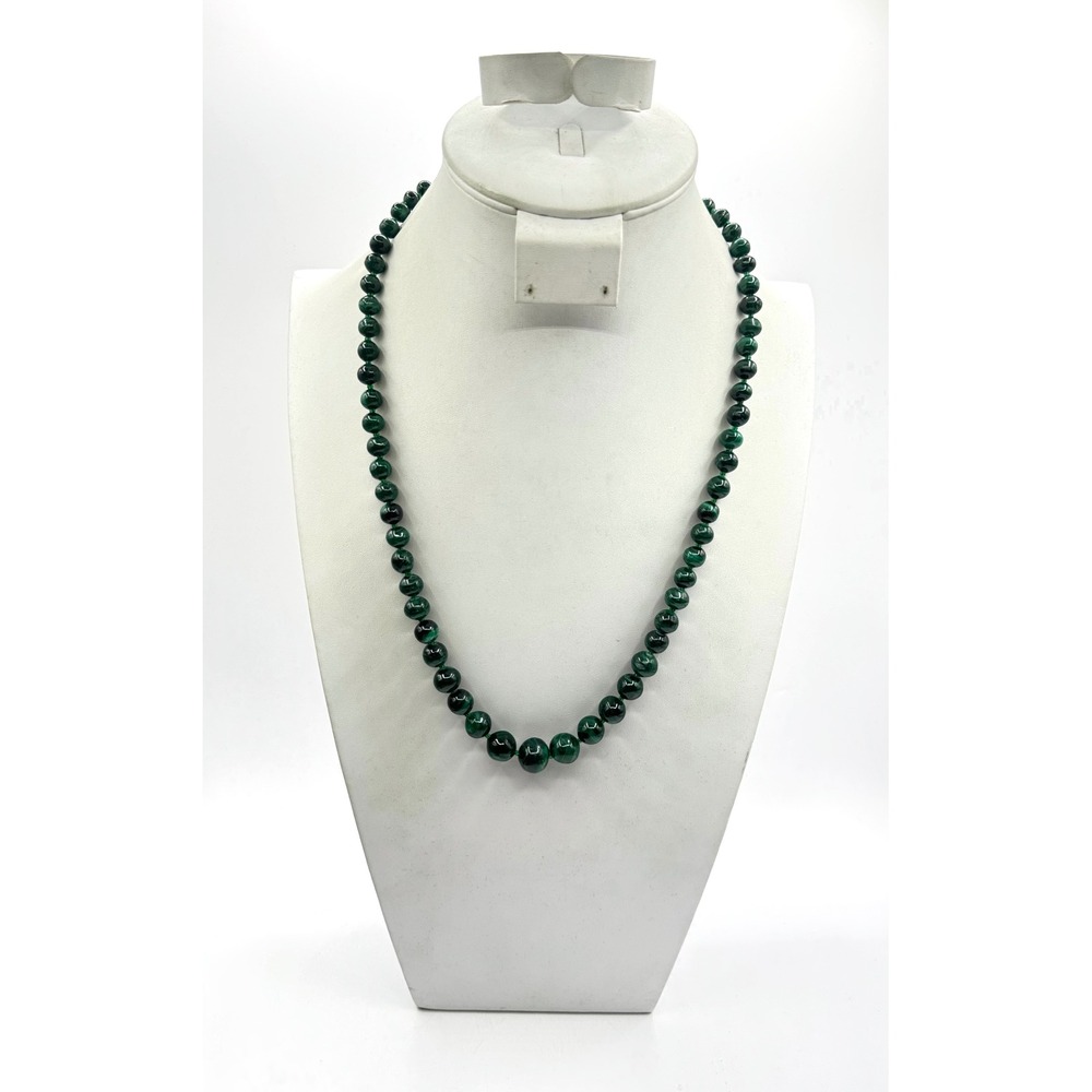 Vintage Malachite Graduated Bead Necklace Knotted Green Stone 24" Please Read